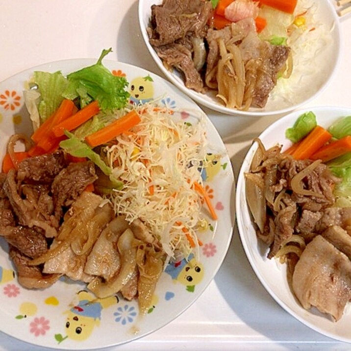 夏の疲れを吹っ飛ばす☆豚肉と牛肉のにんにく生姜炒め